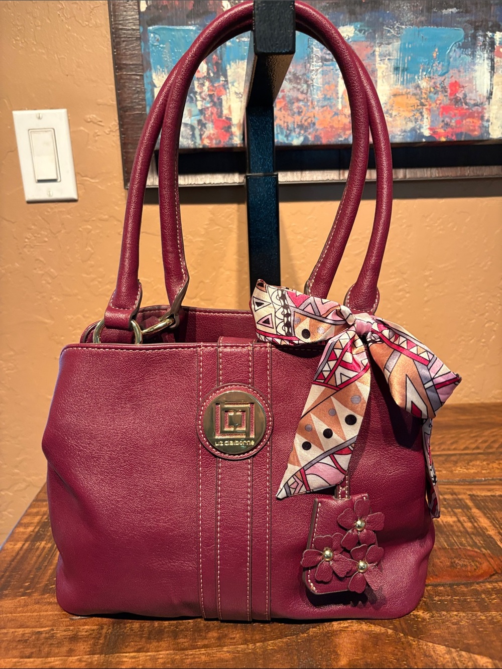 Liz Claiborne Plum Leather Shoulder Bag EUC